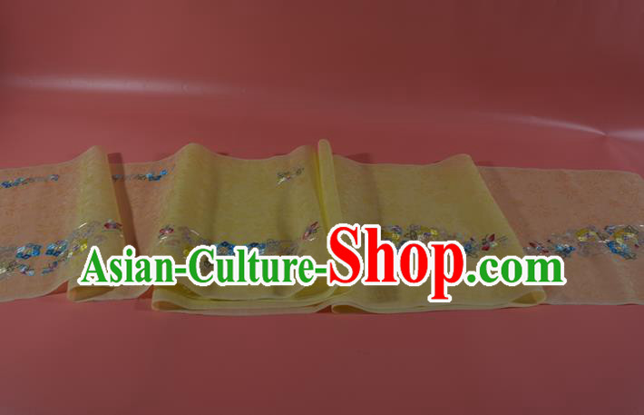 Chinese Traditional Hanfu Dress Light Yellow Silk Fabric Embroidered Plum Butterfly Silk Material
