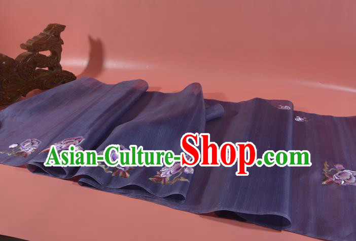 Chinese Traditional Hanfu Dark Purple Silk Fabric Classical Embroidered Peony Silk Material