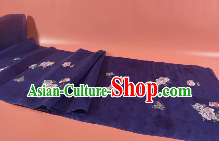 Chinese Classical Deep Purple Natural Silk Material Traditional Hanfu Embroidered Peony Silk Fabric