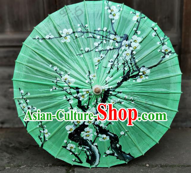 Traditional China Handmade Umbrellas Painting Plum Blossom Oil Umbrella Green Bumbershoot Paper Umbrella