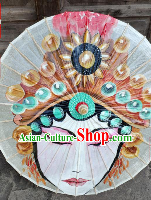 Traditional China White Oil Paper Umbrella Handmade Umbrellas Artware Painting Beijing Opera Umbrella