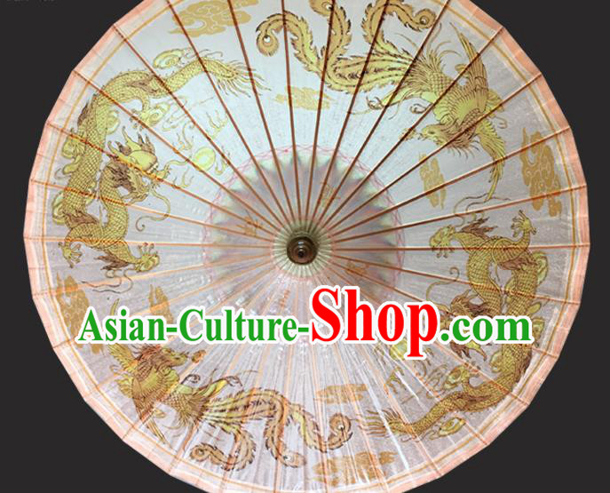 Traditional China Painting Dragon Phoenix Oil Paper Umbrella Handmade Champagne Umbrellas Artware Wedding Umbrella