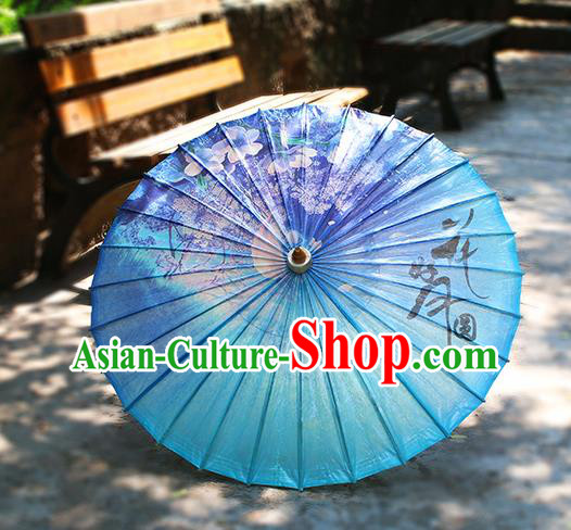 Traditional China Printing Flowers Oil Paper Umbrella Handmade Umbrellas Artware Blue Paper Umbrella