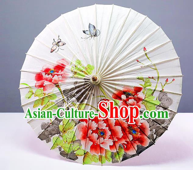 Traditional China Classical Painting Peony Paper Umbrella Handmade Umbrellas Artware White Oil Paper Umbrella