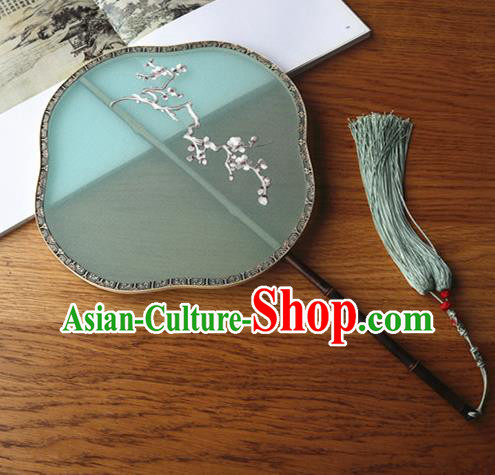 Handmade China Embroidered Green Silk Fan Court Dance Fan Traditional Hanfu Fans Classical Plum Blossom Palace Fan