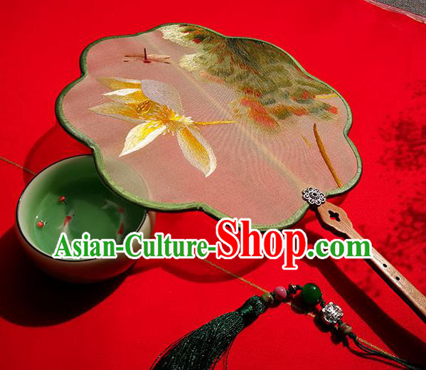 China Classical Palace Fan Traditional Embroidered Lotus Fan Handmade Song Dynasty Silk Fans