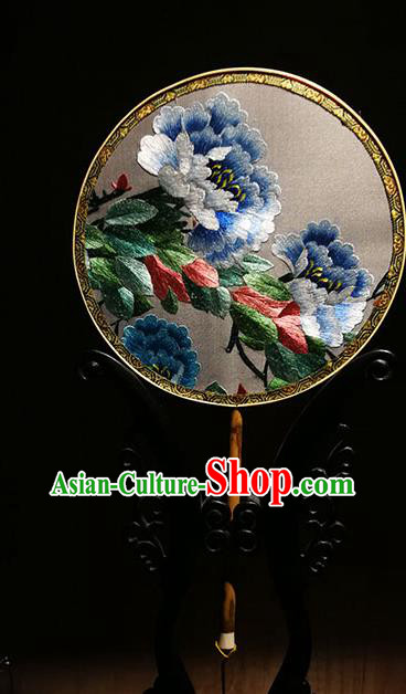 China Handmade Hanfu Silk Fans Traditional Embroidered Peony Circular Fan Classical Dance Palace Fan