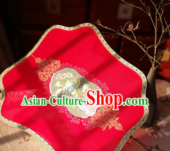 China Wedding Fan Traditional Hanfu Embroidered Fan Classical Palace Fan Handmade Red Silk Fan