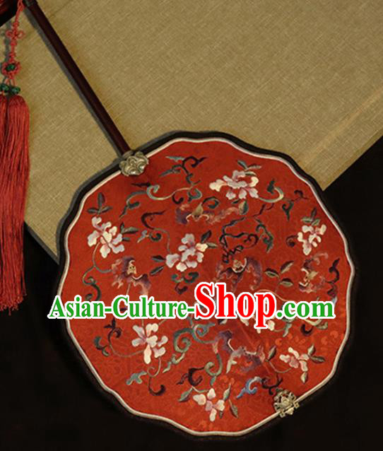 China Embroidered Fan Handmade Red Silk Classical Wedding Palace Fan Traditional Song Dynasty Hanfu Fan