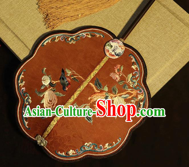 China Handmade Red Silk Fan Classical Wedding Palace Fan Traditional Song Dynasty Hanfu Embroidered Fan