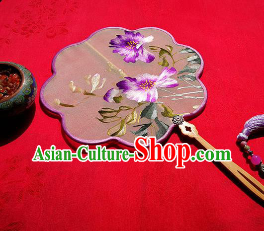 Handmade China Traditional Hanfu Fans Wedding Silk Fan Embroidered Purple Flower Fan Classical Palace Fan