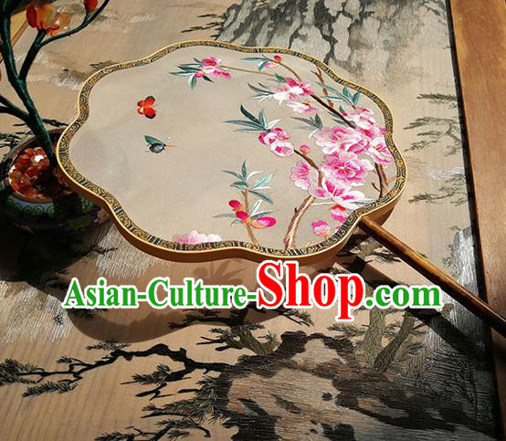 Handmade China Classical Palace Fan Traditional Wedding Silk Fan Embroidered Peach Blossom Fan