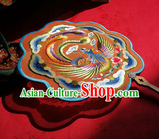 Handmade China Wedding Fan Embroidered Phoenix Fan Traditional Palace Fan Hanfu Silk Fan