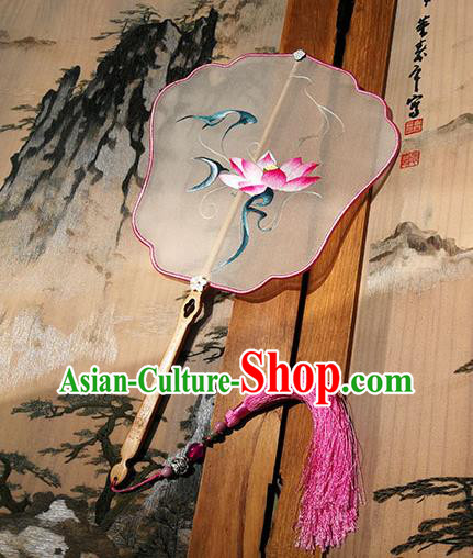 China Handmade Silk Fans Palace Fan Embroidered Lotus Fan Traditional Hanfu Fan