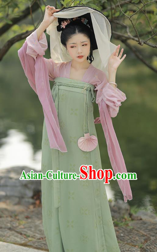 China Traditional Tang Dynasty Village Girl Historical Costume Ancient Country Lady Hanfu Clothing