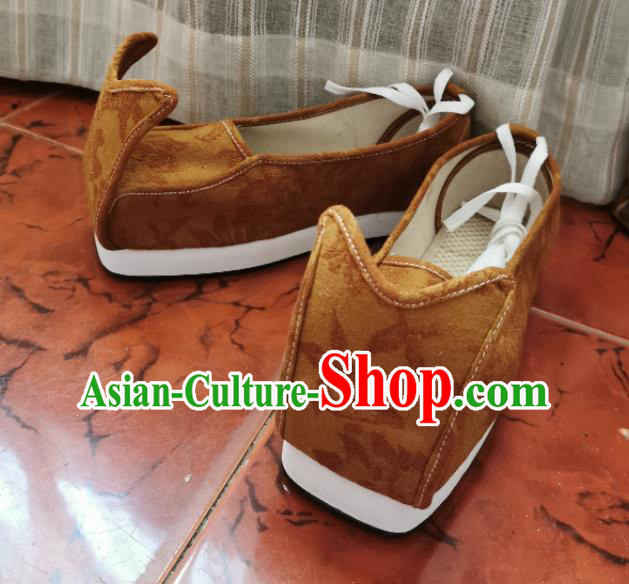 Chinese Ancient Song Dynasty Scholar Ginger Cloth Shoes Traditional Hanfu Shoes for Men