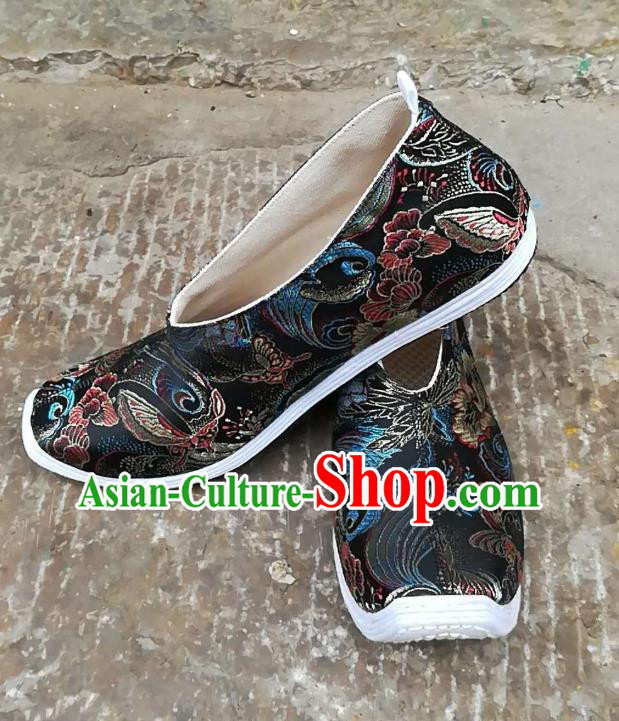 Chinese Traditional Song Dynasty Scholar Shoes Ancient Prince Black Brocade Shoes for Men