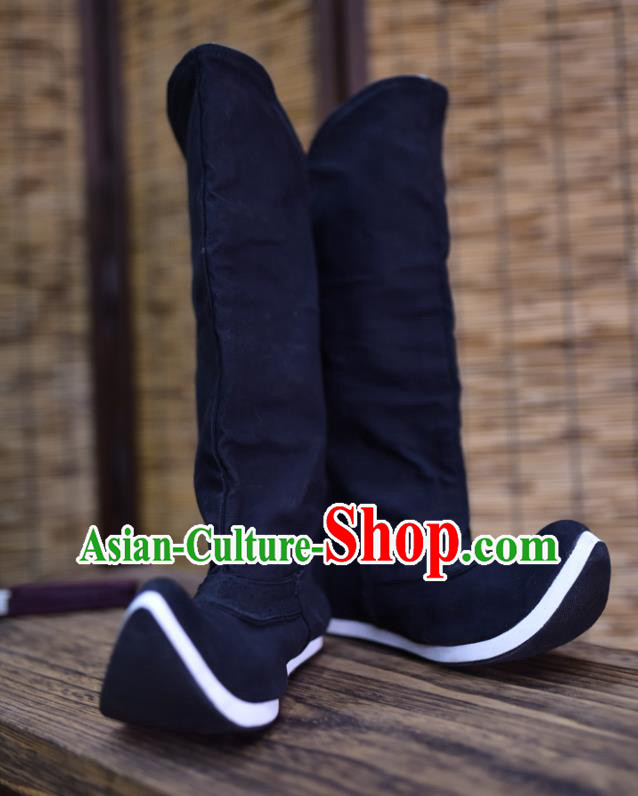 Chinese Ancient Swordsman Black Boots Traditional Tang Dynasty Knight Shoes for Men