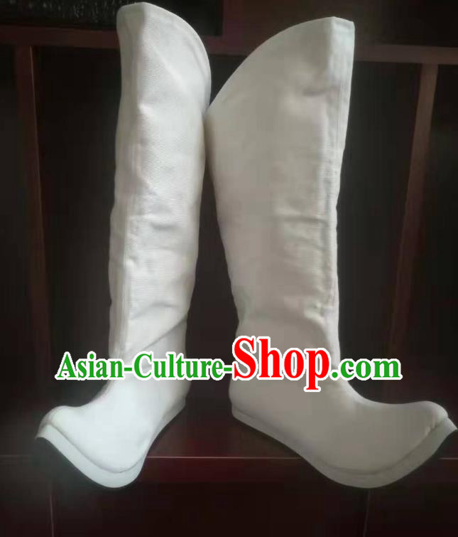 Chinese Traditional Tang Dynasty Young Hero Shoes Ancient Swordsman White Boots for Men