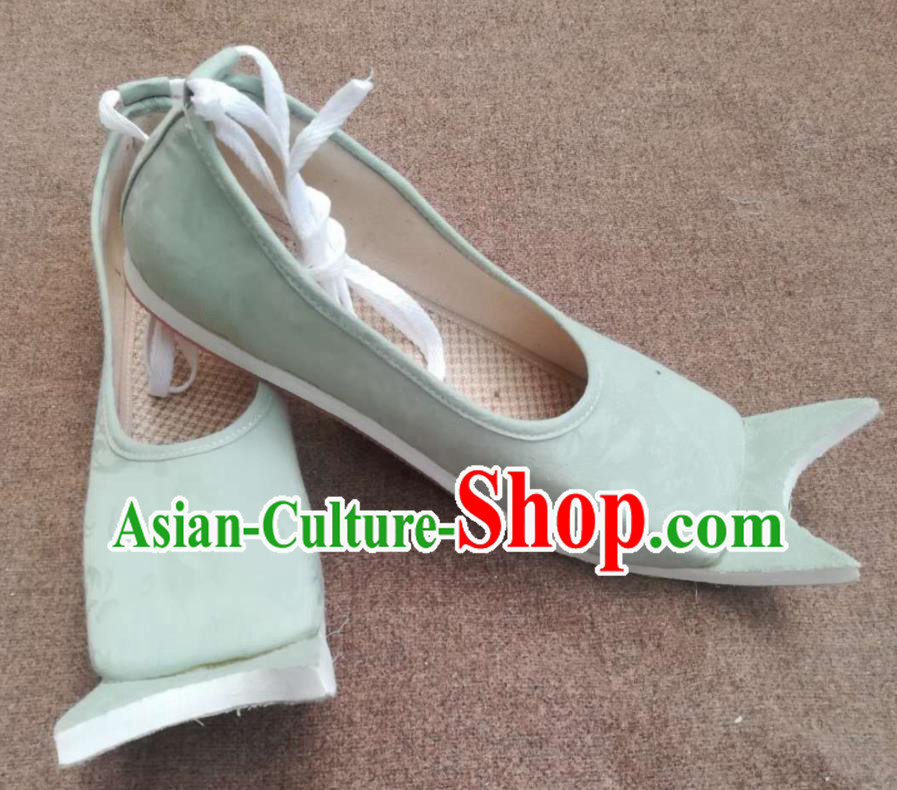 China Traditional Han Dynasty Princess Shoes Handmade Hanfu Shoes Ancient Women Light Green Cloth Shoes