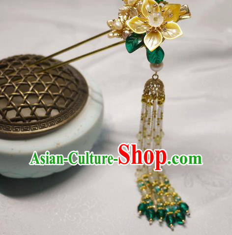 China Traditional Ming Dynasty Shell Jasminum Hairpin Handmade Ancient Princess Beads Tassel Hair Stick