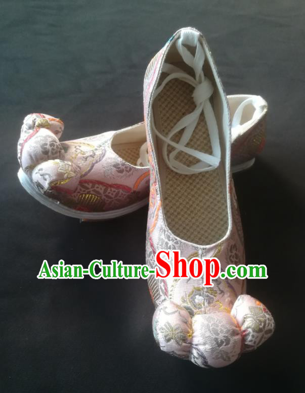 China Handmade Pink Brocade Shoes Traditional Ancient Tang Dynasty Princess Shoes Hanfu Shoes
