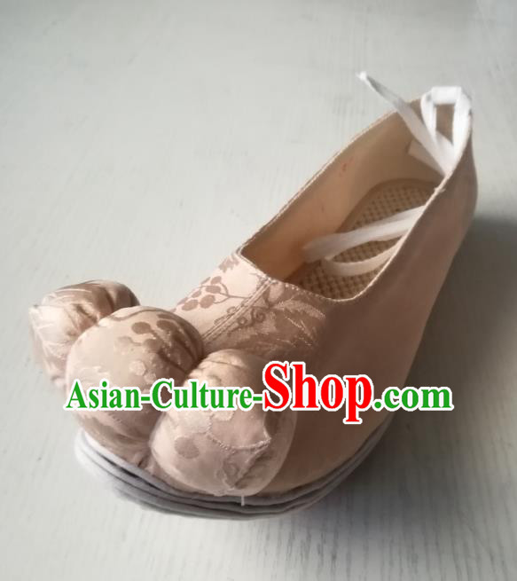 China Ancient Tang Dynasty Princess Shoes Traditional Hanfu Shoes Handmade Light Pink Brocade Shoes