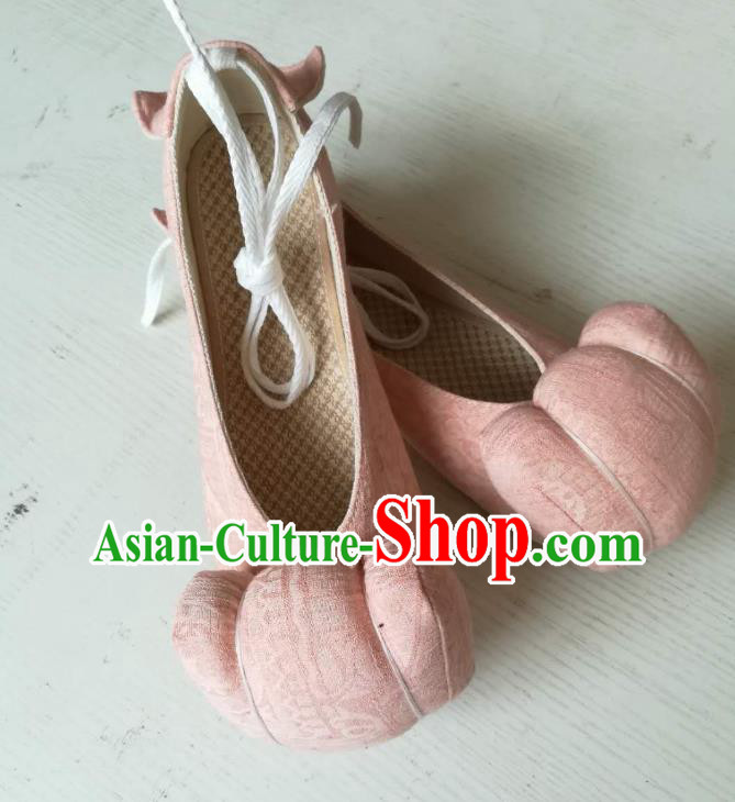 China Ancient Princess Hanfu Shoes Traditional Song Dynasty Pink Flax Shoes Handmade Cloth Shoes