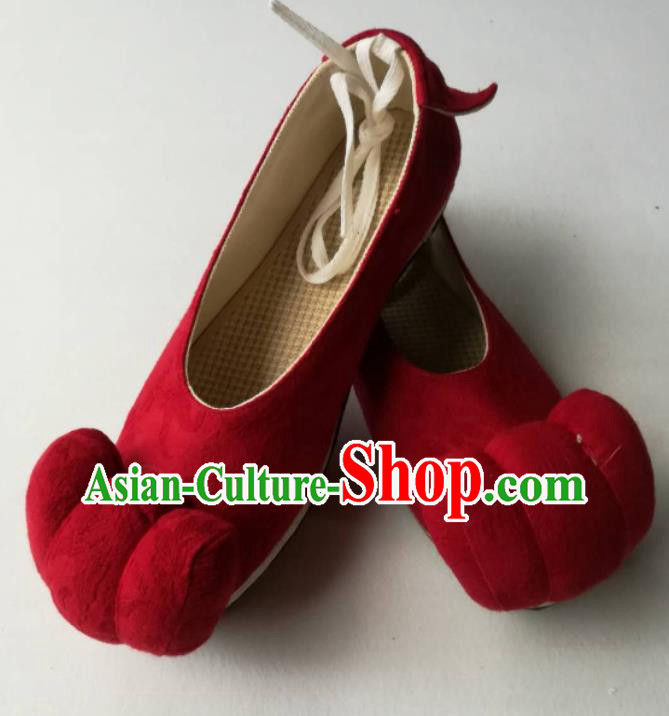 China Handmade Wedding Shoes Ancient Princess Hanfu Shoes Traditional Song Dynasty Red Flax Shoes