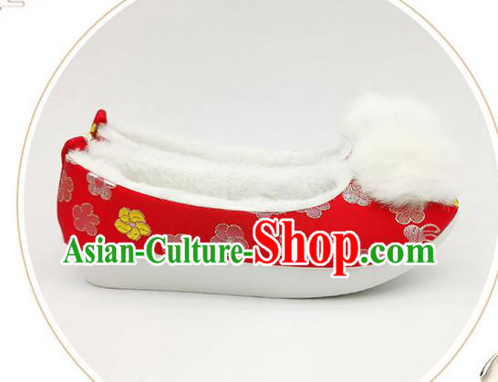 China Traditional Wedding Satin Shoes Song Dynasty Noble Lady Hanfu Shoes Classical Red Brocade Shoes