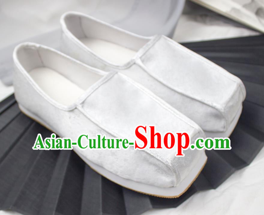 Chinese Handmade Ancient Official White Satin Shoes Traditional Song Dynasty Emperor Shoes