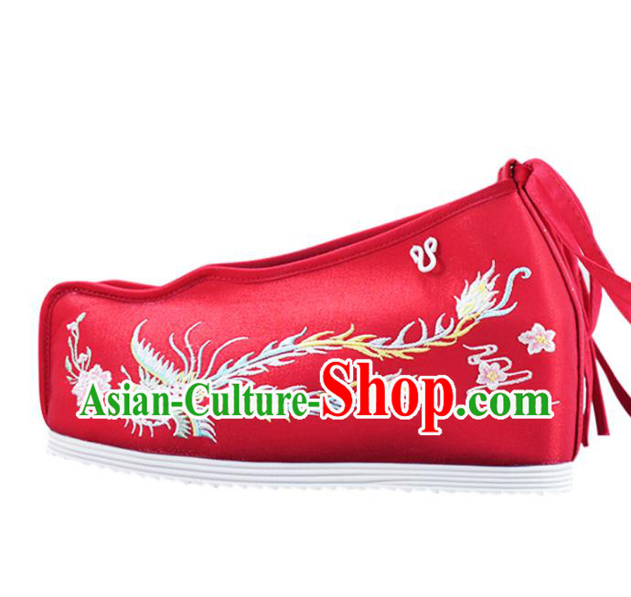 China Women Hanfu Shoes National Embroidered Shoes Red Cloth Shoes Traditional Princess Wedding Shoes