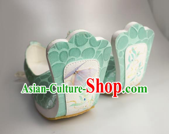 China Handmade Light Green Brocade Shoes Traditional Tang Dynasty Princess Shoes Classical Painting Orchids Shoes