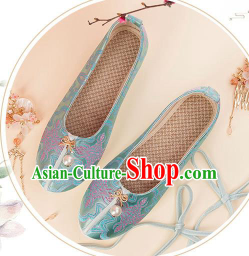 China Handmade Light Green Brocade Shoes Traditional Hanfu Shoes Classical National Shoes