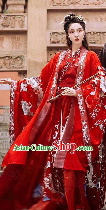 China Traditional Embroidered Wedding Hanfu Costumes Ancient Jin Dynasty Palace Beauty Historical Clothing Full Set