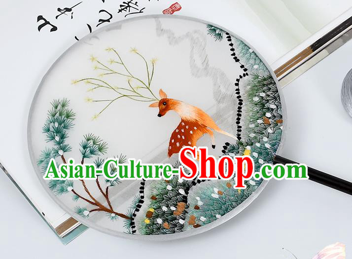 China Classical Dance Silk Fan Traditional Suzhou Embroidered Circular Fan Handmade Palace Fan