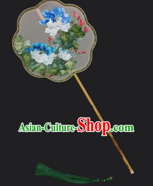 China Classical Hanfu Fan Traditional Embroidered Peony Silk Fan Handmade Palace Fan