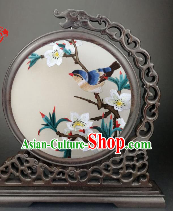 Chinese Traditional Wenge Carving Little Furniture Suzhou Embroidered Peach Blossom Table Screen
