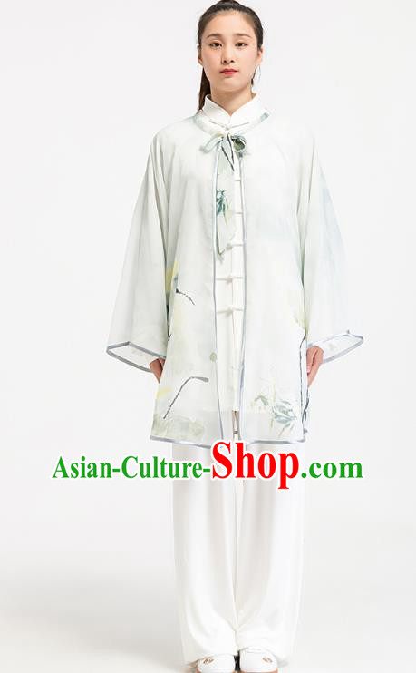 China Tai Chi Training Clothing Traditional Martial Arts Ink Painting Orchids Cape