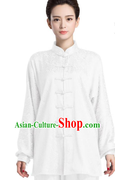 China Traditional Martial Arts White Silk Apparels Kung Fu Training Uniforms