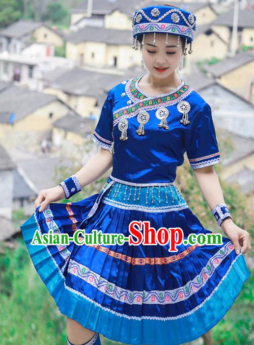Chinese Tujia Nationality Young Lady Clothing Ethnic Folk Dance Costumes and Headdress