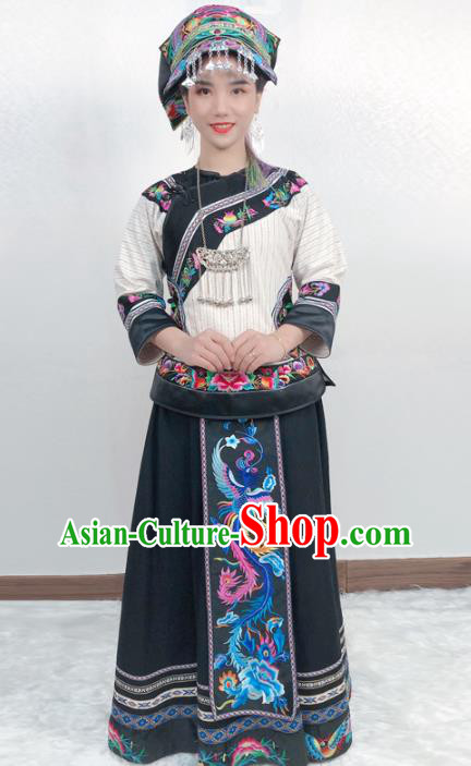 Chinese Xiangxi Nationality Folk Dance Dress Minority Stage Show Clothing Tujia Ethnic Woman Costume and Hat