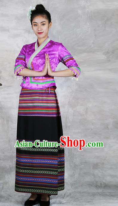 Chinese Yunnan Ethnic Woman Costume Dai Nationality Outfits Minority Folk Dance Dress Clothing