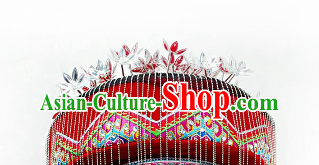 China Traditional Tujia Nationality Folk Dance Embroidered Hat Sichuan Ethnic Minority Wedding Headwear