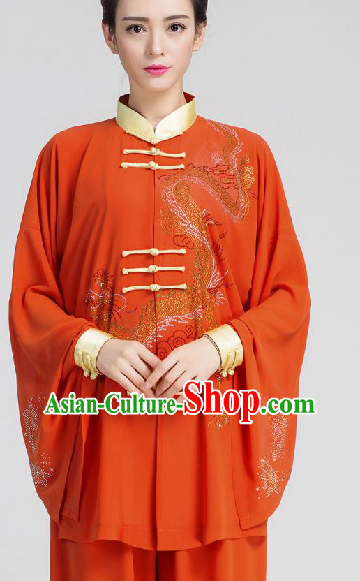 China Martial Arts Competition Clothing Kung Fu Costumes Tai Chi Orange Three Pieces Uniforms