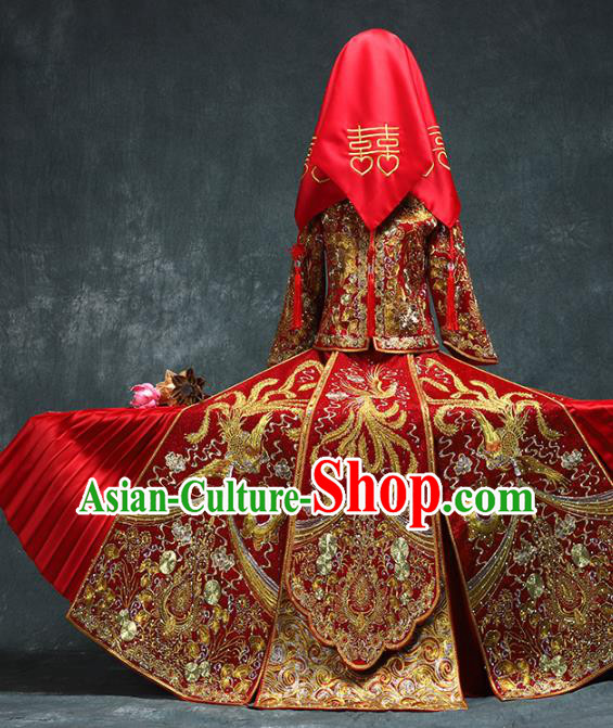 Chinese Traditional Xiuhe Suit Wedding Toast Clothing Embroidery Red Outfits Ancient Bride Diamante Phoenix Costumes
