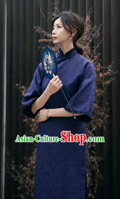 Chinese National Purple Cheongsam Traditional Young Woman Clothing Shanghai Wide Sleeve Qipao Dress