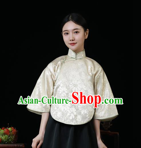 China Tang Suit Upper Outer Garment Cheongsam Blouse Classical Light Golden Brocade Shirt