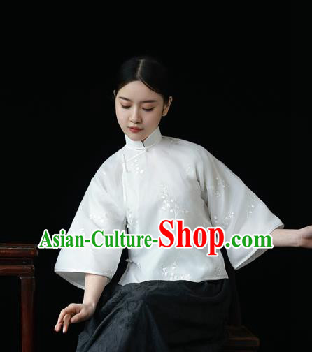 China Classical White Organza Shirt Tang Suit Upper Outer Garment Cheongsam Wide Sleeve Blouse