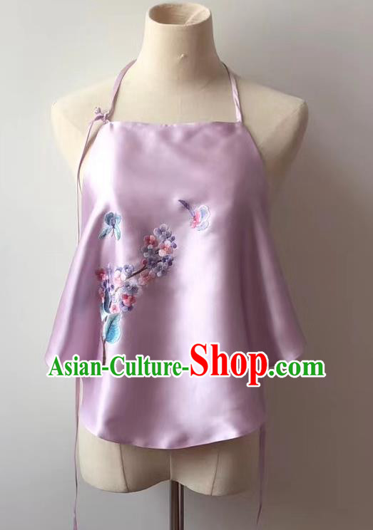 Chinese Tang Suit Women Underwear Bellyband National Embroidered Hydrangea Pink Silk Stomachers